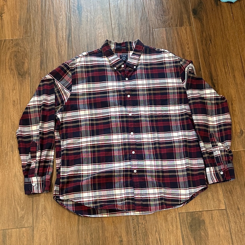 J Crew Men's long Sleeve Plaid Shirt - Red and Navy